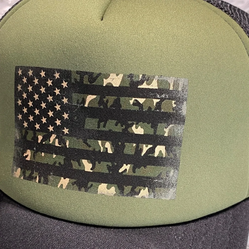 Camo American Flag Trucker Hat Green & Black